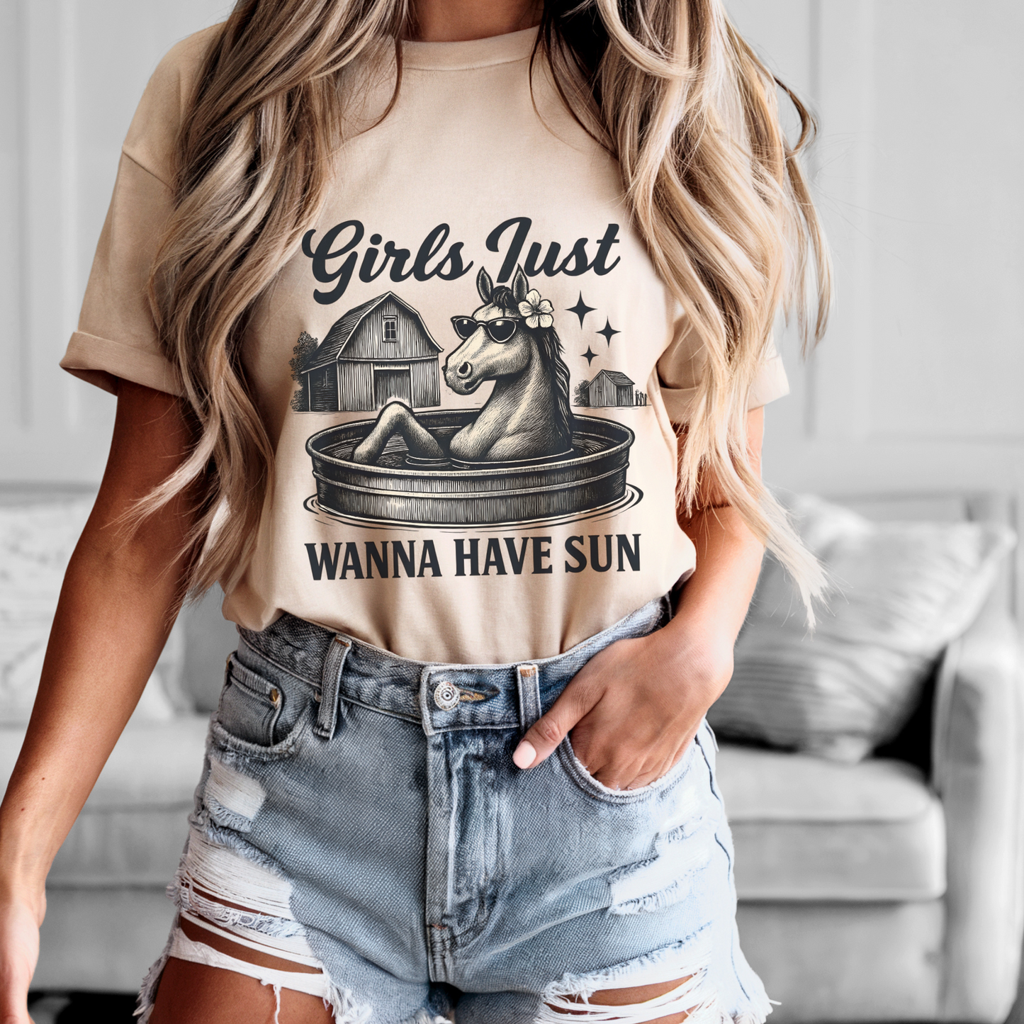 Girls Just Wanna Have Sun Shirt, Funny Horse Girl Tee, Summer Farm Life Shirt, Cowgirl Humor T Shirt, Dog Mom Graphic Tee, Gift for Her