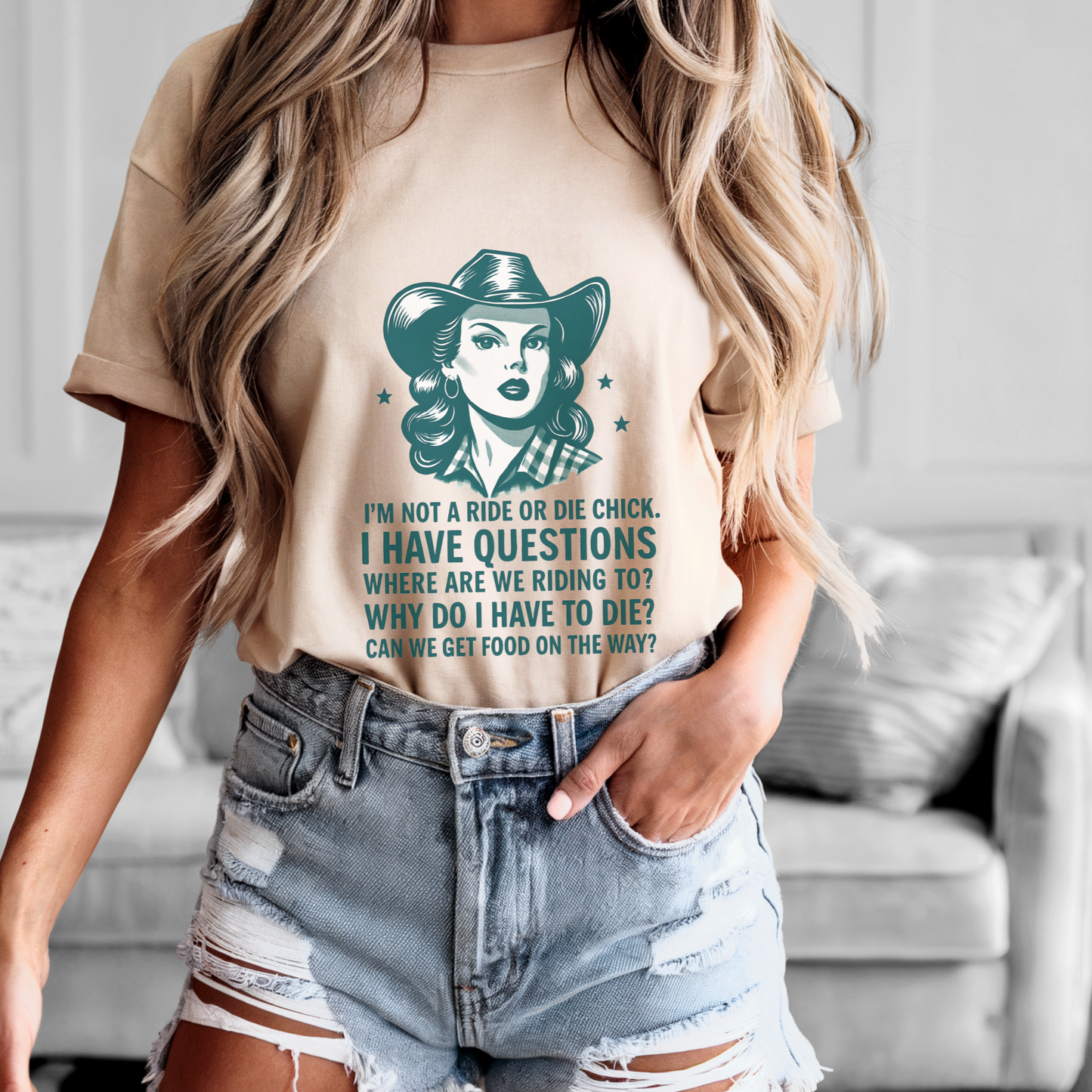 Funny Cowgirl Shirt | “I’m Not a Ride or Die Chick” Western Graphic Tee | Sassy Horse Girl Gift for Women With Questions