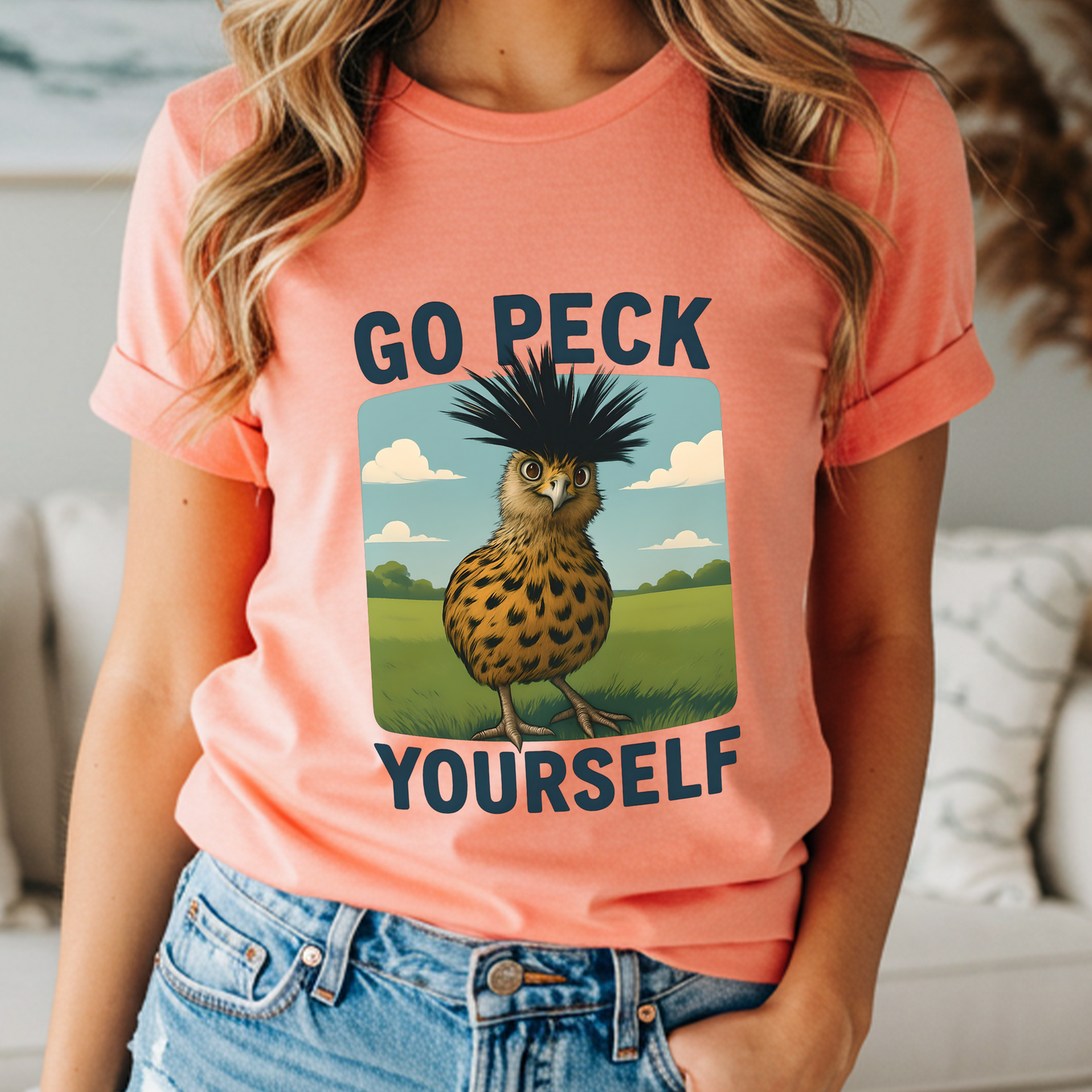 Go Peck Yourself Shirt – Funny Bird Graphic Tee, Sarcastic Farm Animal Humor, Rustic Country Style T-Shirt, Western Cowgirl Gift, Vintage Barn Life Top