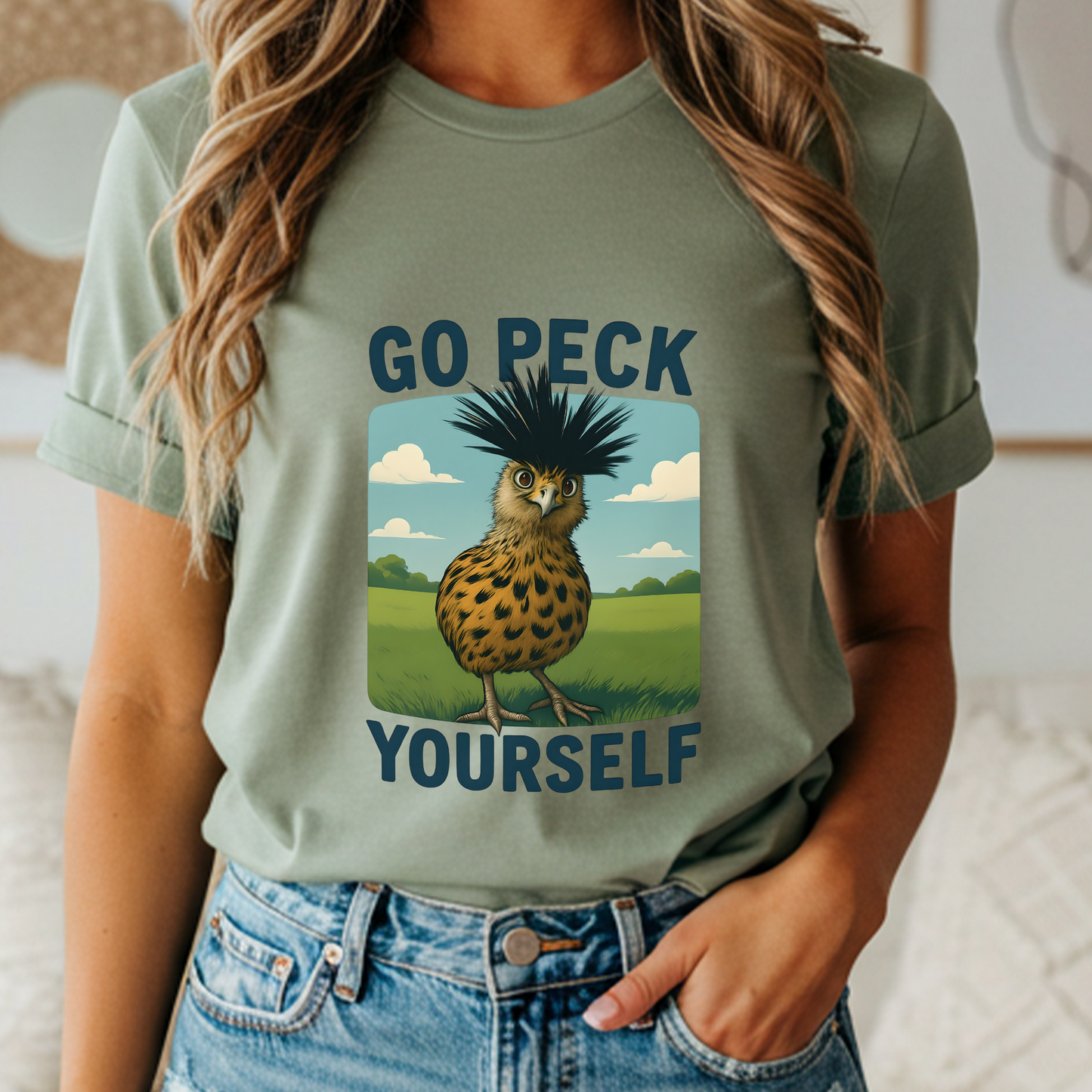 Go Peck Yourself Shirt – Funny Bird Graphic Tee, Sarcastic Farm Animal Humor, Rustic Country Style T-Shirt, Western Cowgirl Gift, Vintage Barn Life Top