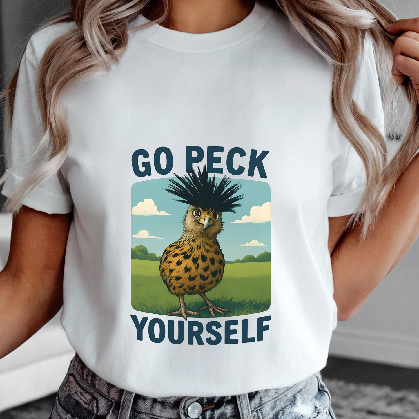 Go Peck Yourself Shirt – Funny Bird Graphic Tee, Sarcastic Farm Animal Humor, Rustic Country Style T-Shirt, Western Cowgirl Gift, Vintage Barn Life Top