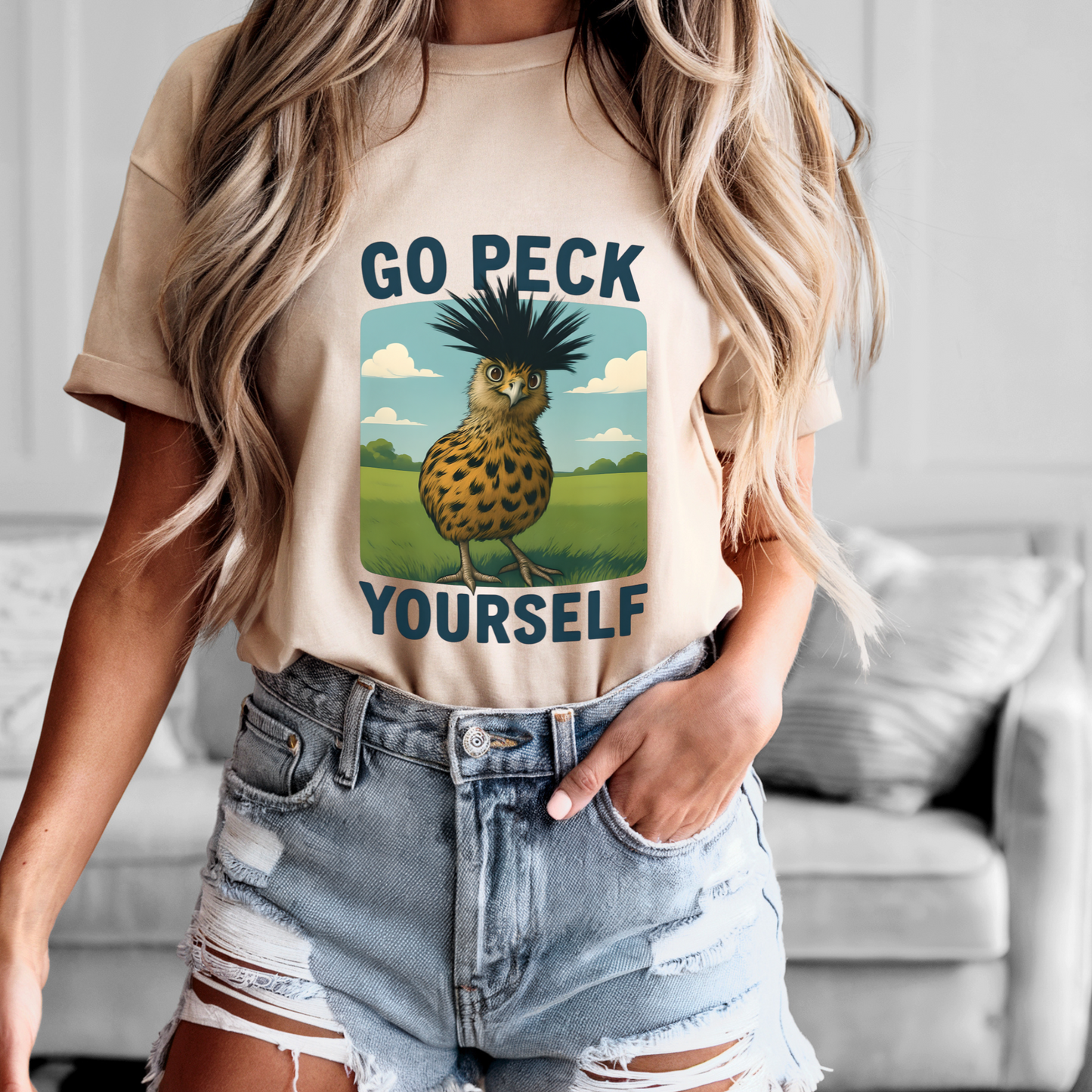 Go Peck Yourself Shirt – Funny Bird Graphic Tee, Sarcastic Farm Animal Humor, Rustic Country Style T-Shirt, Western Cowgirl Gift, Vintage Barn Life Top