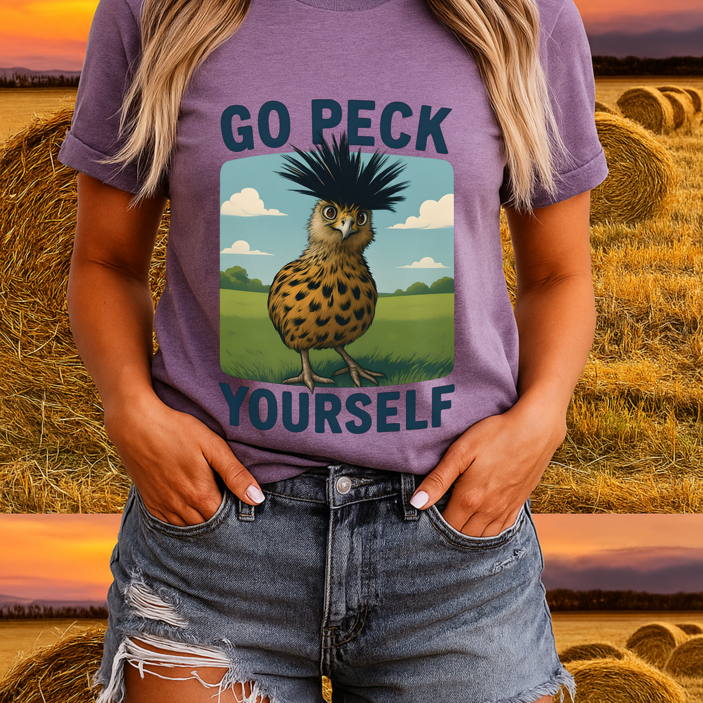Go Peck Yourself Shirt – Funny Bird Graphic Tee, Sarcastic Farm Animal Humor, Rustic Country Style T-Shirt, Western Cowgirl Gift, Vintage Barn Life Top