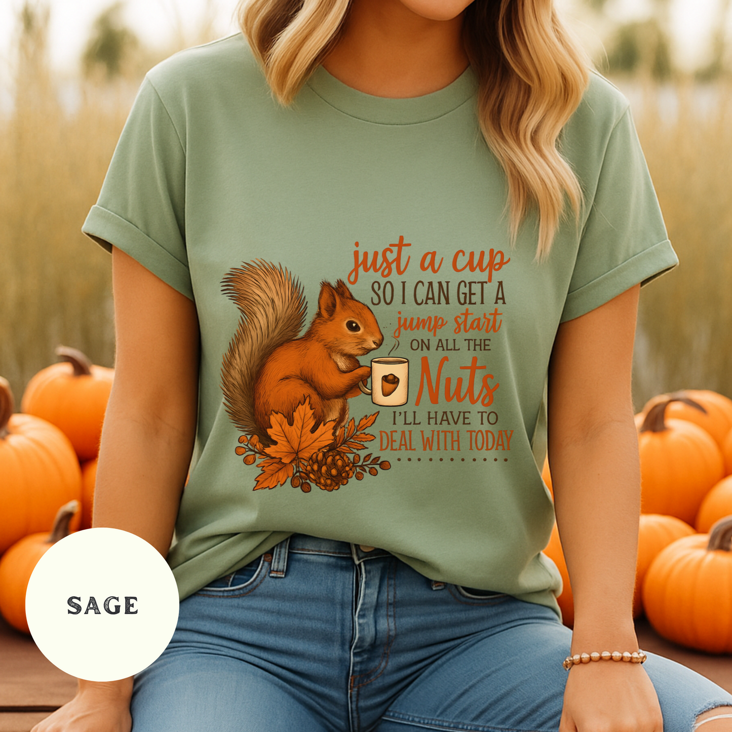 Funny Squirrel Coffee Shirt – Autumn Fall Tee, Sarcastic Woodland Animal Graphic T-Shirt, Rustic Country Humor Top