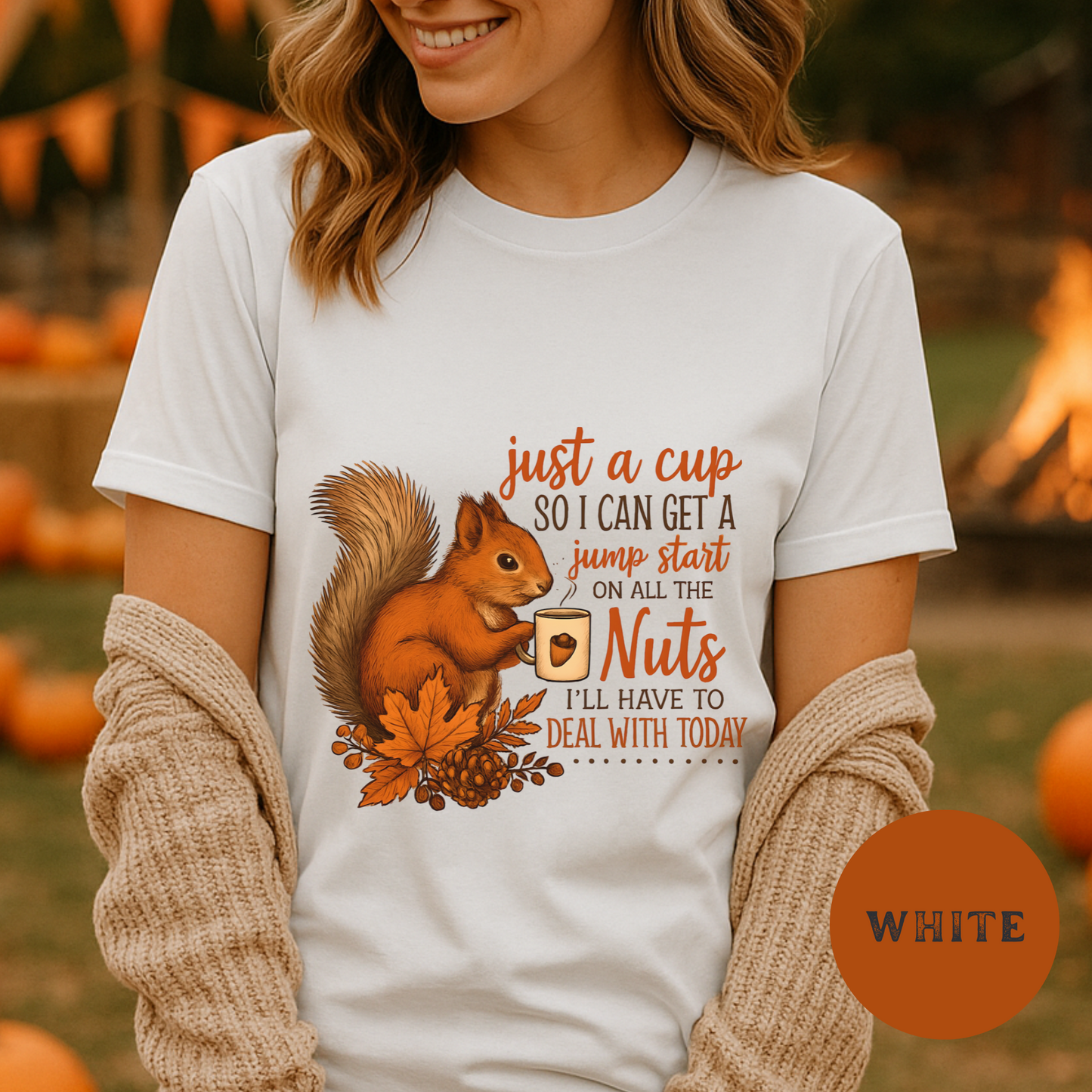 Funny Squirrel Coffee Shirt – Autumn Fall Tee, Sarcastic Woodland Animal Graphic T-Shirt, Rustic Country Humor Top