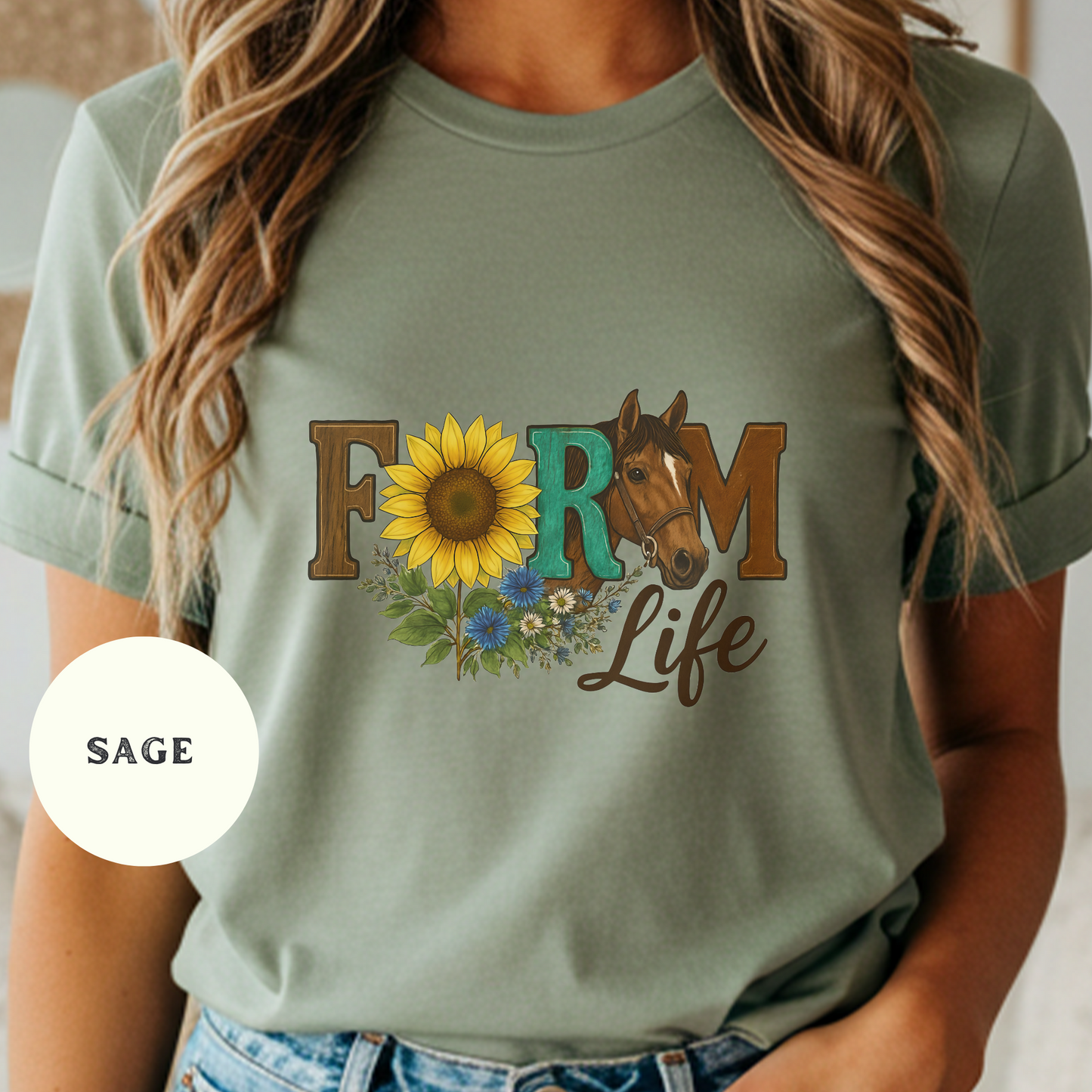 Farm Life Shirt Horse and Sunflower Graphic Tee Western Floral Cowgirl T-Shirt Rustic Country Farm Girl Top Ranch Life Gift