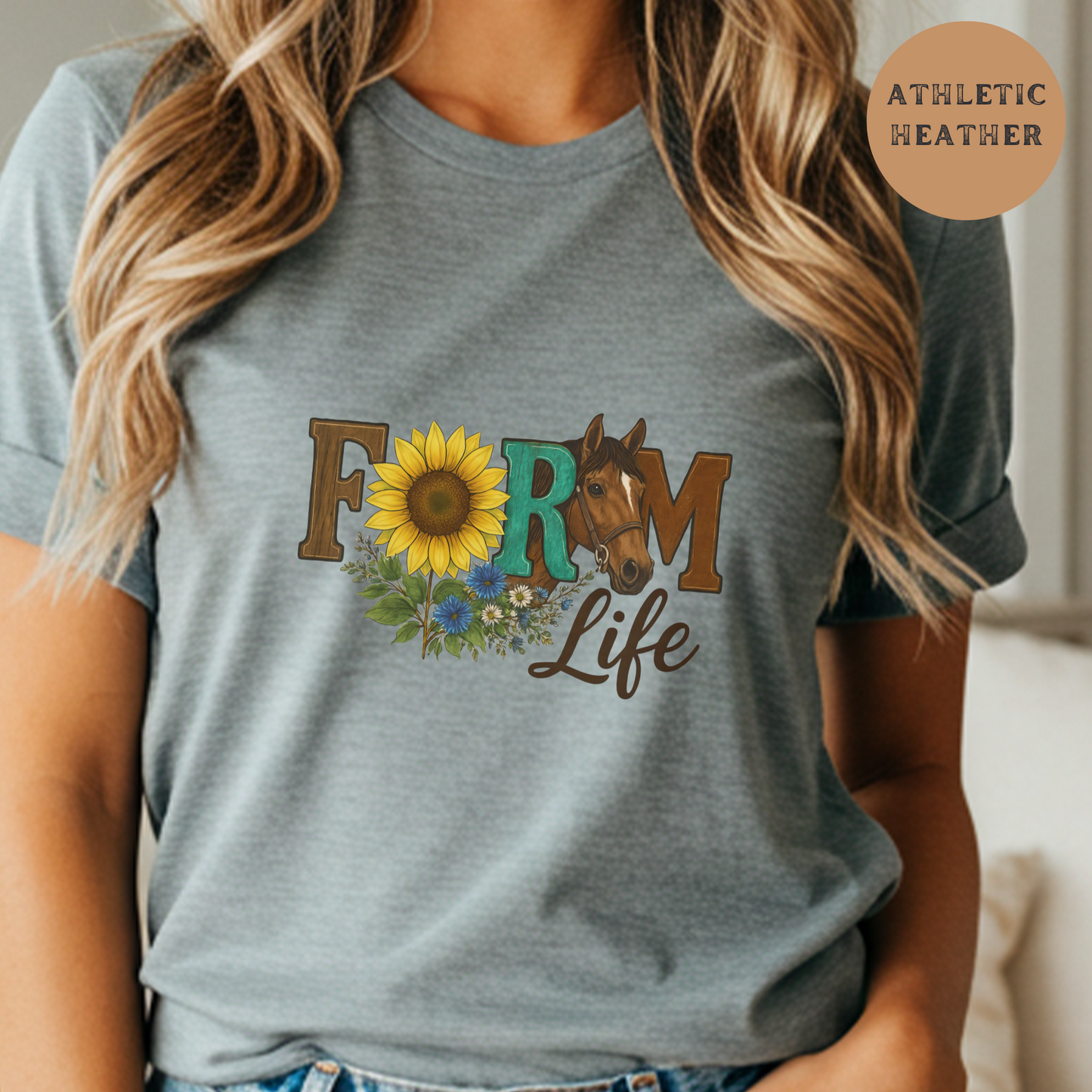 Farm Life Shirt Horse and Sunflower Graphic Tee Western Floral Cowgirl T-Shirt Rustic Country Farm Girl Top Ranch Life Gift