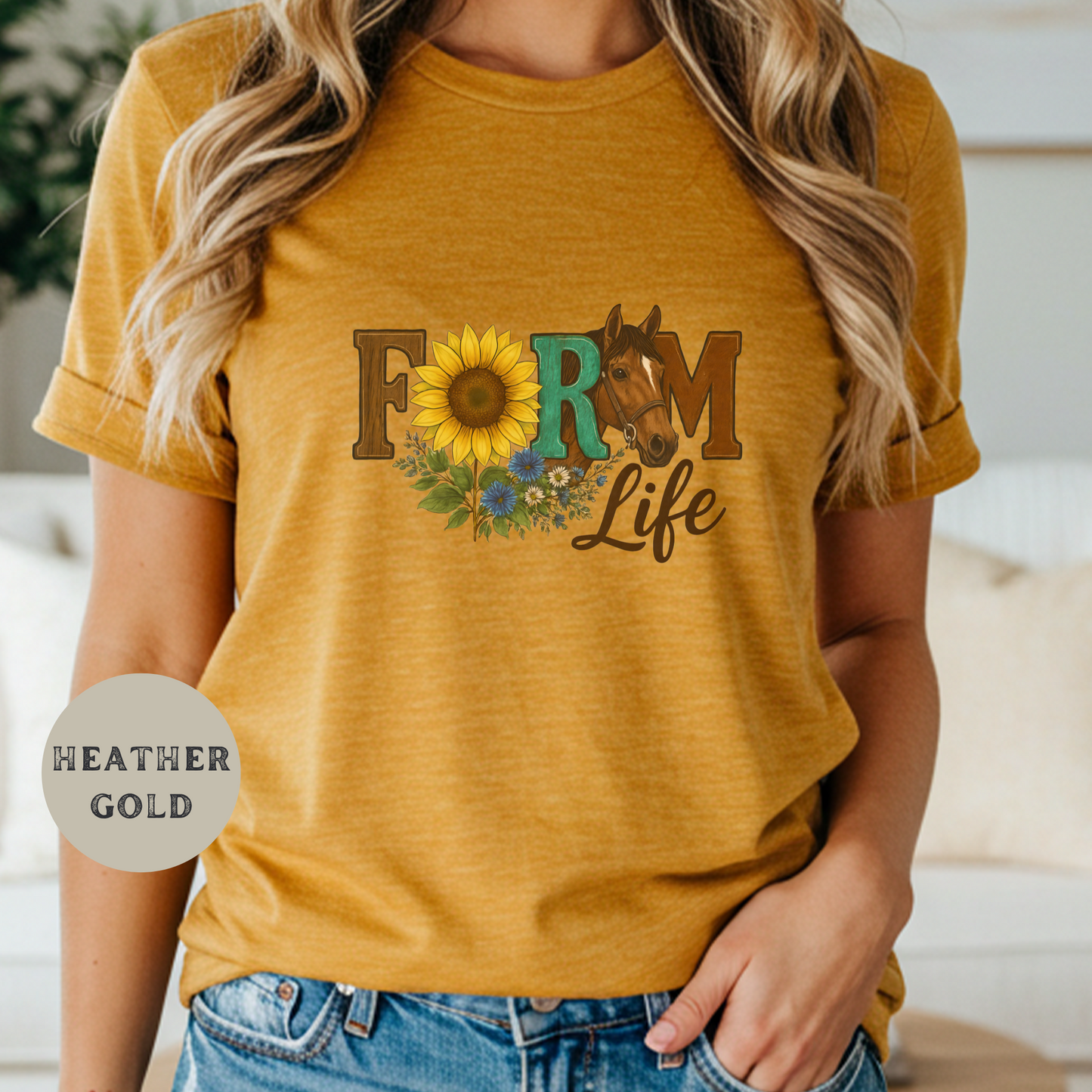 Farm Life Shirt Horse and Sunflower Graphic Tee Western Floral Cowgirl T-Shirt Rustic Country Farm Girl Top Ranch Life Gift