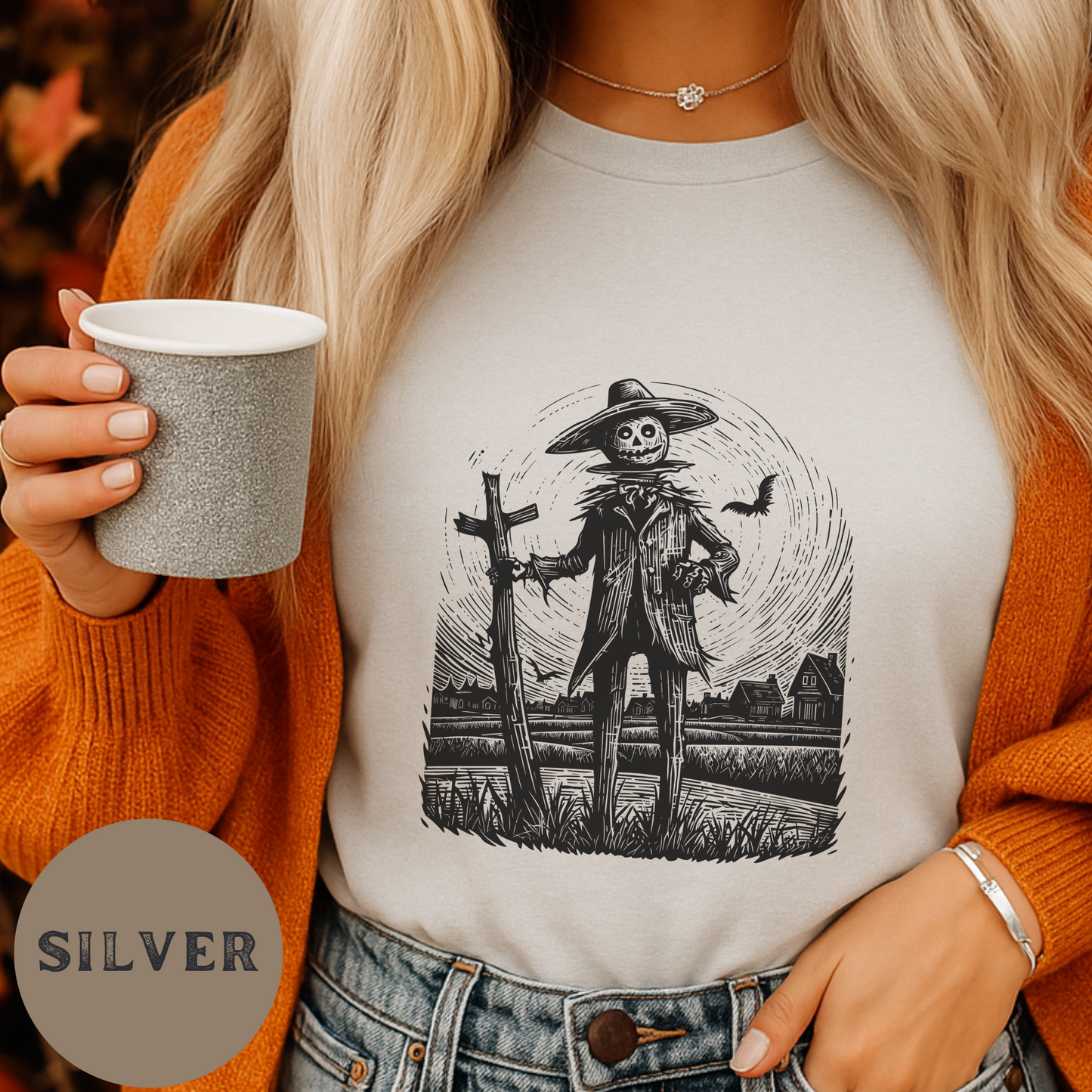 Scarecrow Shirt Creepy Farm Halloween Tee Rustic Western Horror Graphic Cowgirl Fall T-Shirt Spooky Autumn Barn Life Top