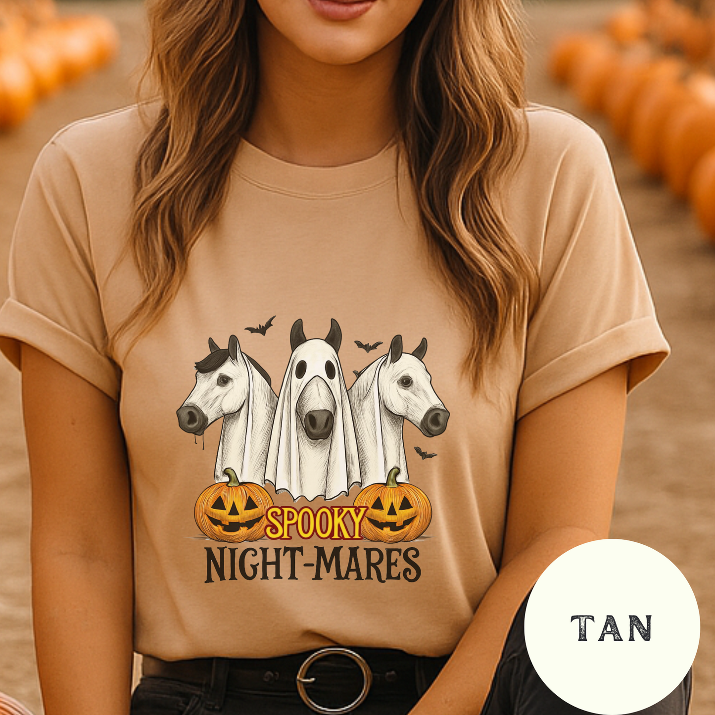 Spooky Night-Mares Shirt Halloween Horse Tee Funny Ghost Costume Cowgirl Fall T-Shirt Pumpkin Patch Western Graphic Top