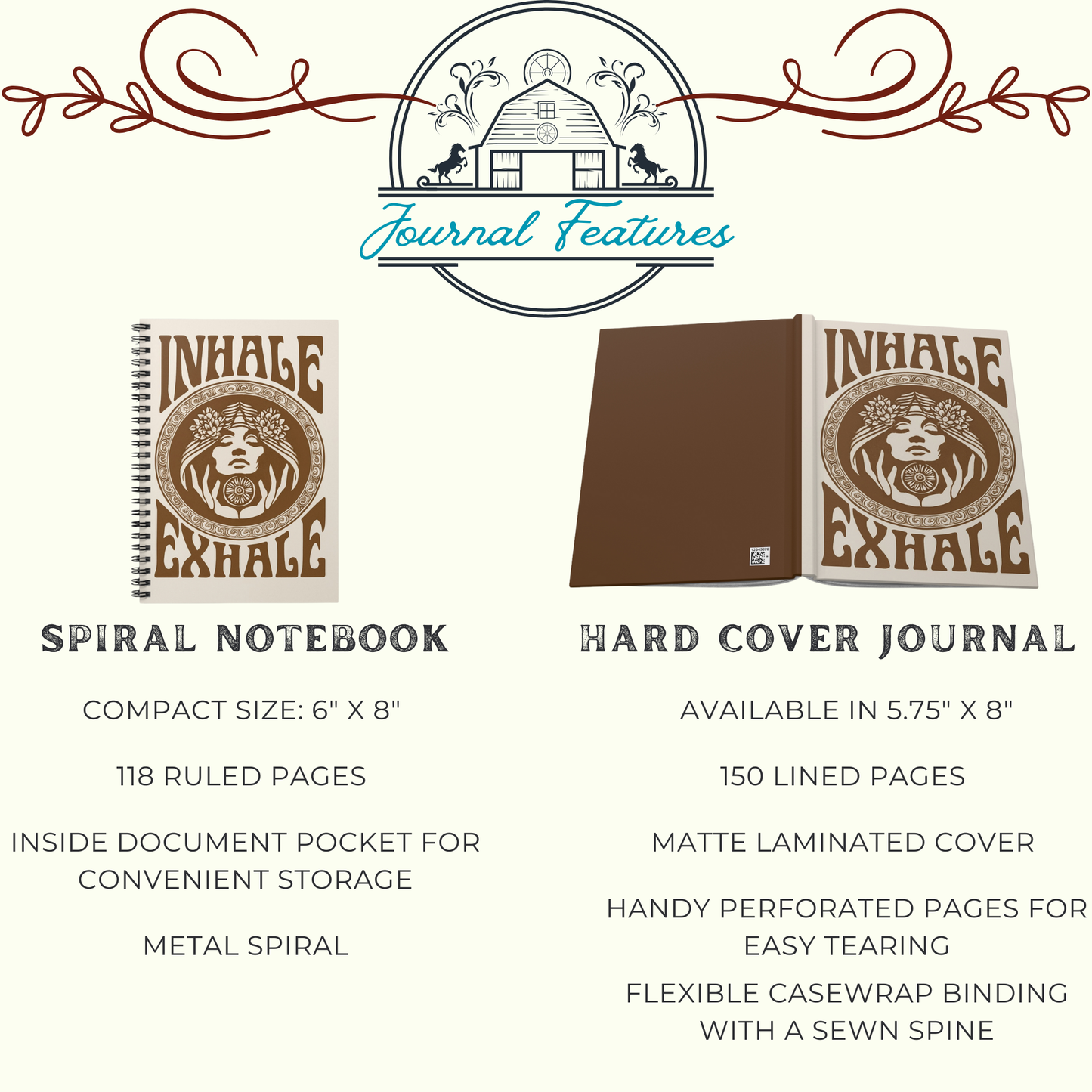Journal Inhale Exhale Spiral Notebook Boho Hippie Yoga Meditation Mindfulness Writing Journal Gift