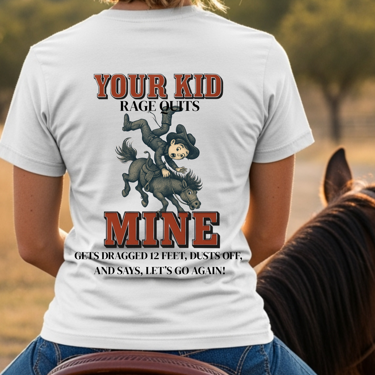 Back Printed- Youth Rodeo Shirt Funny Rodeo Kid T-Shirt Bull Riding Barrel Racing Team Roping Steer Wrestling Western Horseback Riding Tee