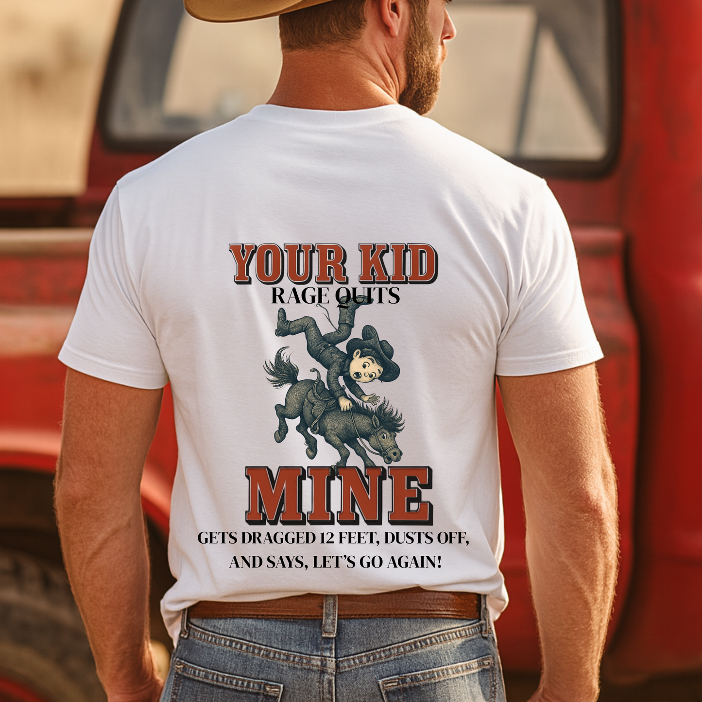 Back Printed- Youth Rodeo Shirt Funny Rodeo Kid T-Shirt Bull Riding Barrel Racing Team Roping Steer Wrestling Western Horseback Riding Tee