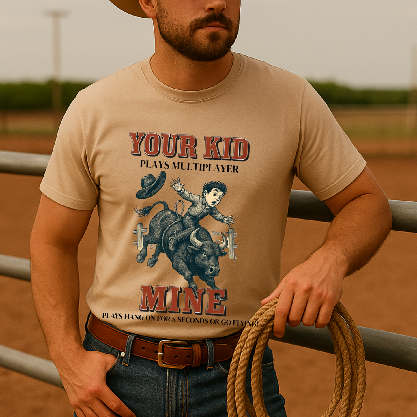 Front Printed- Funny Rodeo Kid Shirt Bull Riding T-Shirt Youth Rodeo Shirt Barrel Racing Team Roping Steer Wrestling Rodeo Mom Dad Western Tee