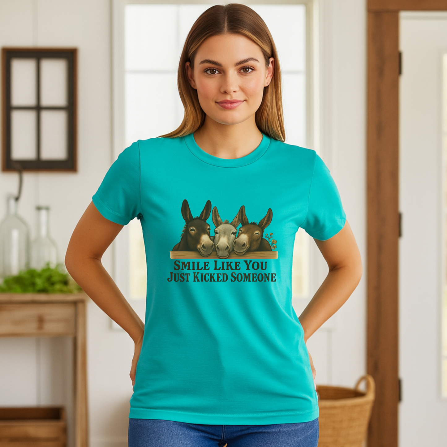Funny Donkey Shirt Smile Like You Just Kicked Someone Farm Animal Humor Tee Gift for Women Men Horse People Donkey Lovers Barn Life