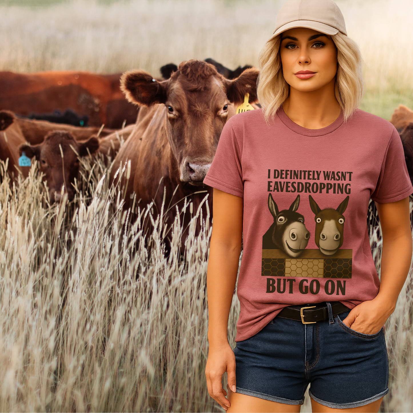 “Nosey Donkeys Tee – Funny Farm Animal Shirt for Women, Rustic Equestrian & Dog-Mom Vintage Graphic,