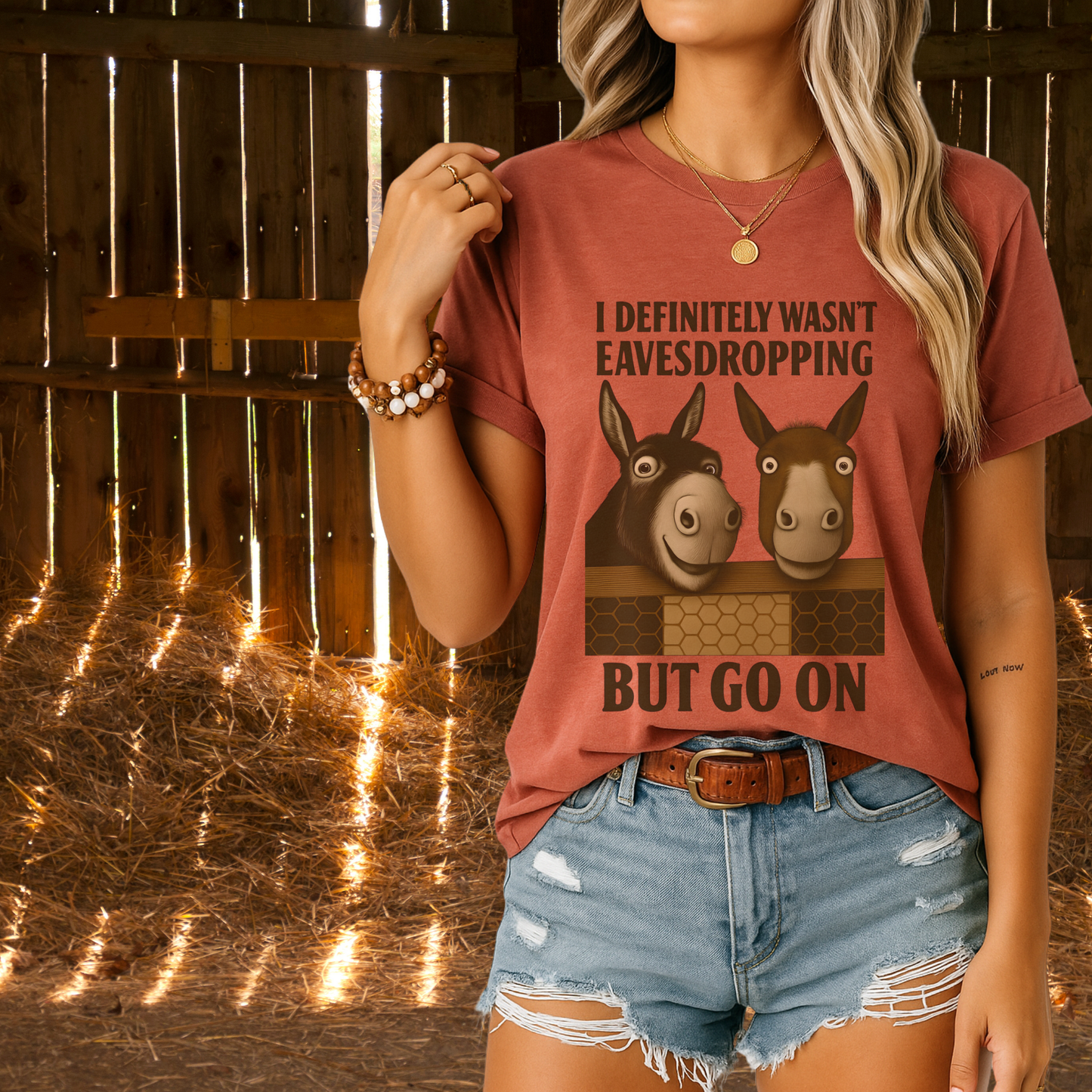 “Nosey Donkeys Tee – Funny Farm Animal Shirt for Women, Rustic Equestrian & Dog-Mom Vintage Graphic,