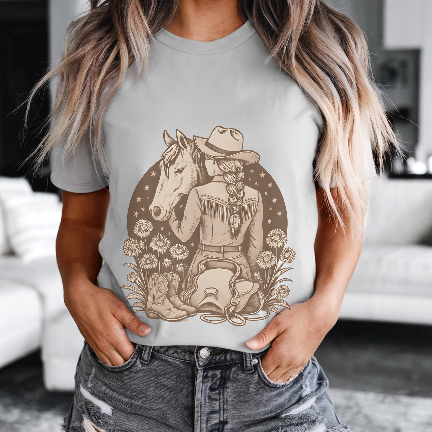 Vintage Horse Girl Graphic Tee – Funny Cowgirl Shirt – Rustic Barn Life Rodeo Shirt – Horse & Dog Mom Gift – Western Farm T-Shirt