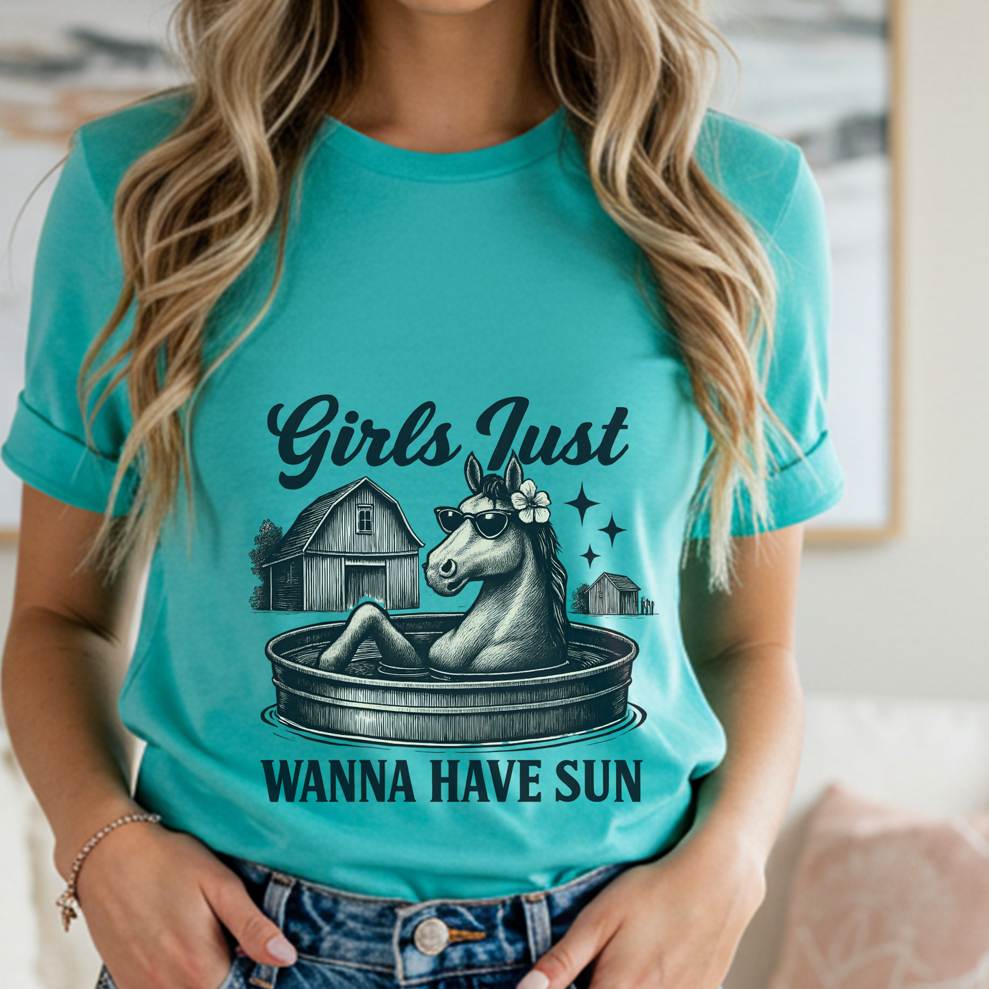 Girls Just Wanna Have Sun Shirt, Funny Horse Girl Tee, Summer Farm Life Shirt, Cowgirl Humor T Shirt, Dog Mom Graphic Tee, Gift for Her
