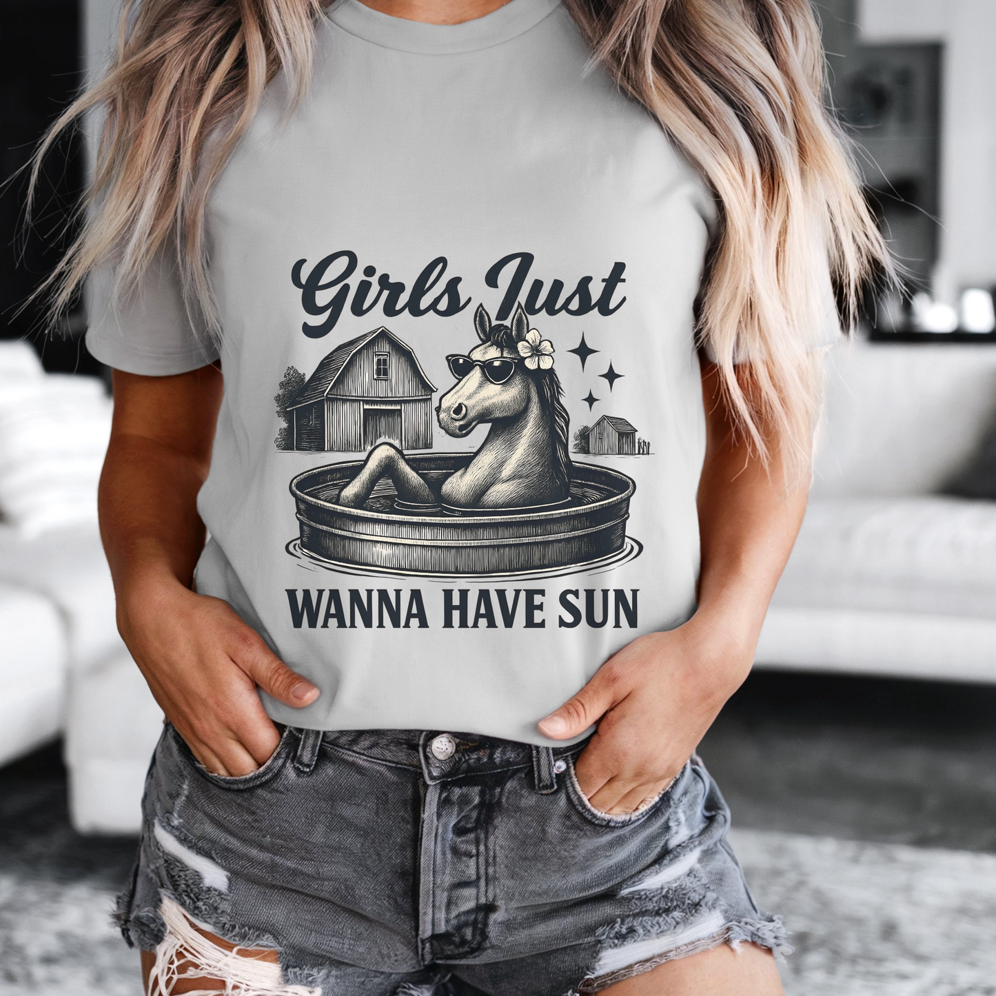 Girls Just Wanna Have Sun Shirt, Funny Horse Girl Tee, Summer Farm Life Shirt, Cowgirl Humor T Shirt, Dog Mom Graphic Tee, Gift for Her