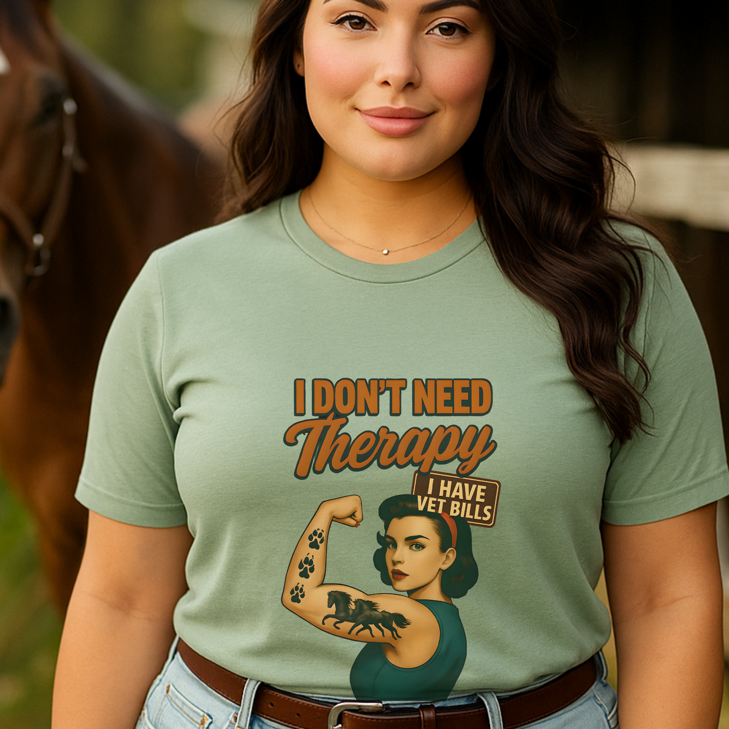 Funny Horse Girl Shirt | “I Don’t Need Therapy I Have Vet Bills” Tee | Sarcastic Equestrian Gift | Vintage Cowgirl Graphic T-Shirt