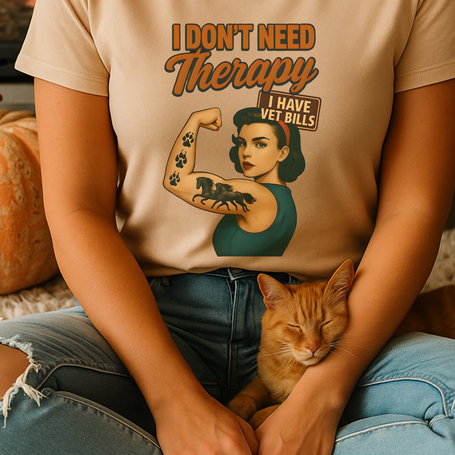 Funny Horse Girl Shirt | “I Don’t Need Therapy I Have Vet Bills” Tee | Sarcastic Equestrian Gift | Vintage Cowgirl Graphic T-Shirt