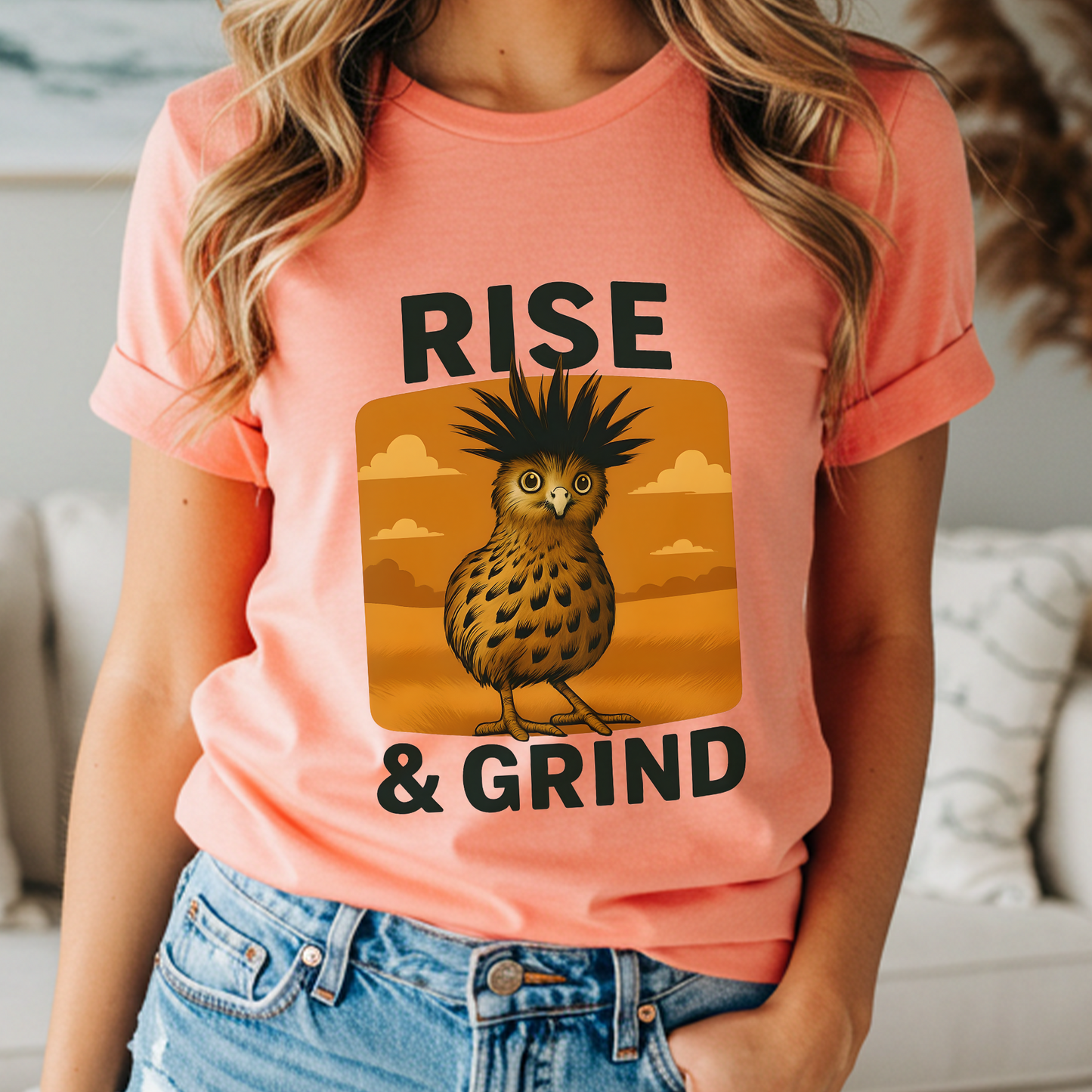 Rise & Grind Funny Bird Shirt – Vintage Morning Coffee Tee, Rustic Western Graphic, Sarcastic Farm Animal T-Shirt, Cowgirl Country Life Gift