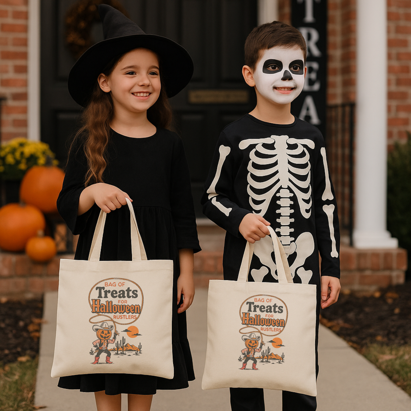 Vintage Cowboy Pumpkin Halloween Tote Bag – Western Trick or Treat Bag, Rustic Country Canvas Candy Bag for Cowgirls, Kids & Adults