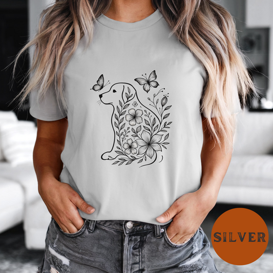 Floral Dog Lover Shirt – Rustic Country Tee with Butterflies, Western Farm Dog Graphic T-Shirt, Boho Pet Mom Gift