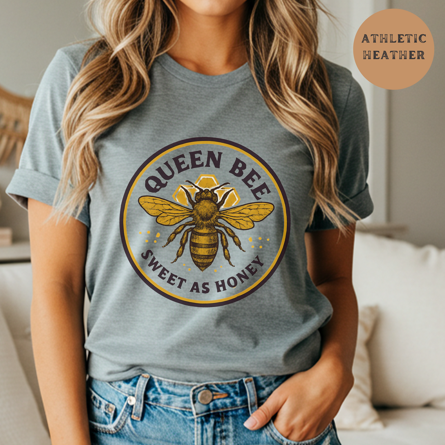 Queen Bee Shirt for Women Sweet as Honey Graphic Tee Rustic Farm Honeybee T-Shirt Beekeeper Gift Apiary Country Girl Western Top