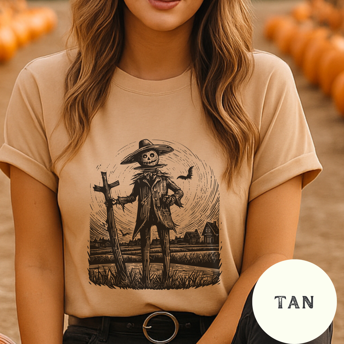 Scarecrow Shirt Creepy Farm Halloween Tee Rustic Western Horror Graphic Cowgirl Fall T-Shirt Spooky Autumn Barn Life Top