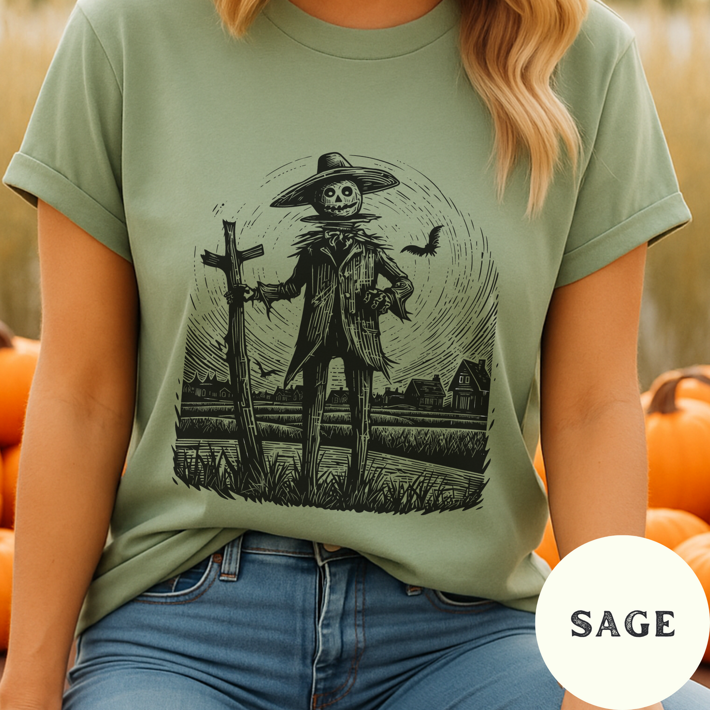 Scarecrow Shirt Creepy Farm Halloween Tee Rustic Western Horror Graphic Cowgirl Fall T-Shirt Spooky Autumn Barn Life Top