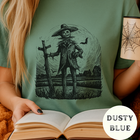 Scarecrow Shirt Creepy Farm Halloween Tee Rustic Western Horror Graphic Cowgirl Fall T-Shirt Spooky Autumn Barn Life Top