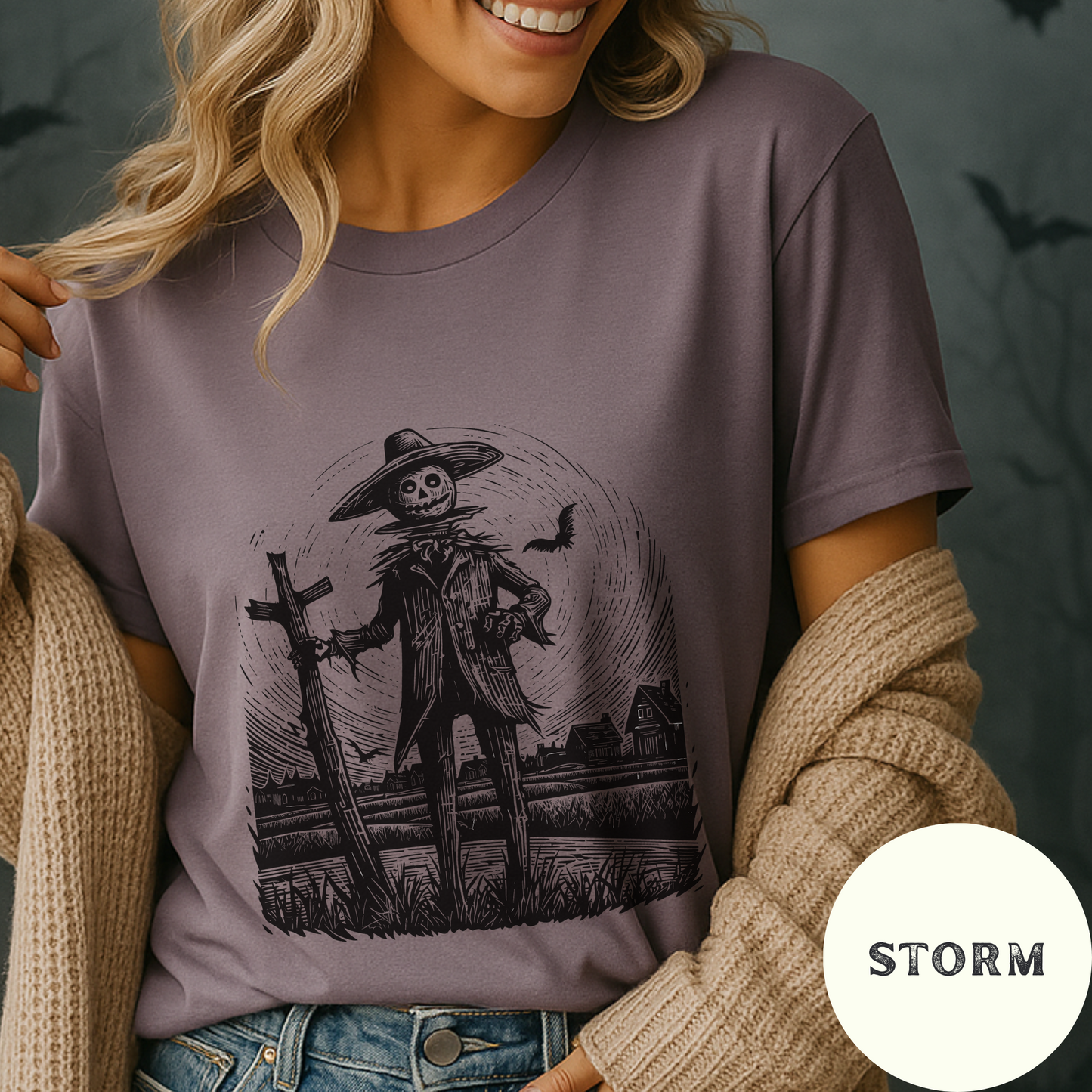 Scarecrow Shirt Creepy Farm Halloween Tee Rustic Western Horror Graphic Cowgirl Fall T-Shirt Spooky Autumn Barn Life Top