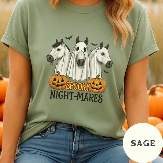 Spooky Night-Mares Shirt Halloween Horse Tee Funny Ghost Costume Cowgirl Fall T-Shirt Pumpkin Patch Western Graphic Top