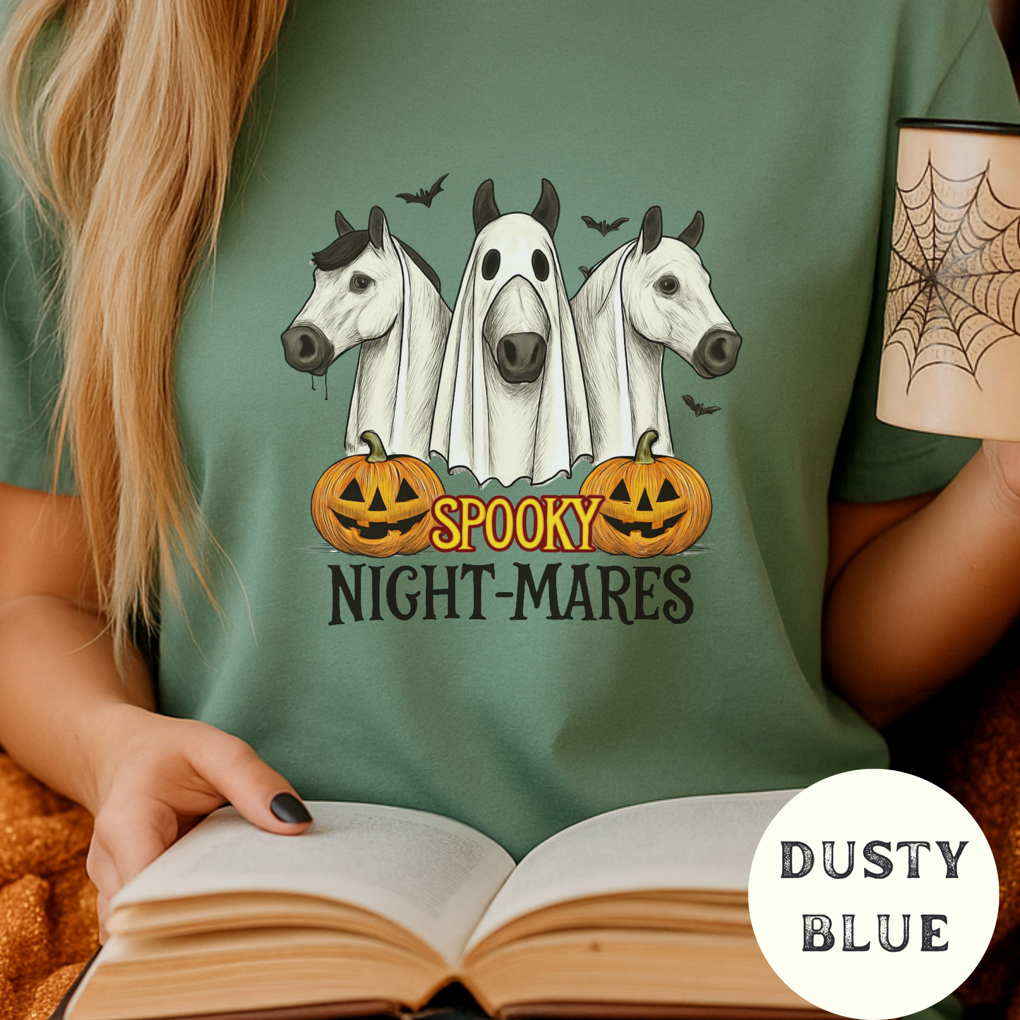 Spooky Night-Mares Shirt Halloween Horse Tee Funny Ghost Costume Cowgirl Fall T-Shirt Pumpkin Patch Western Graphic Top