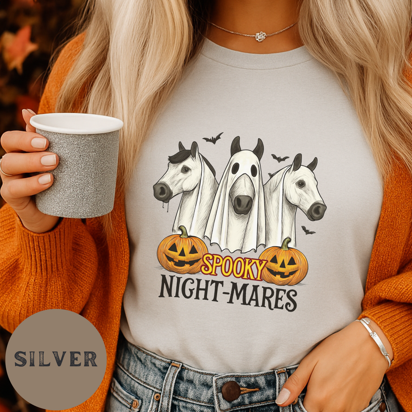 Spooky Night-Mares Shirt Halloween Horse Tee Funny Ghost Costume Cowgirl Fall T-Shirt Pumpkin Patch Western Graphic Top