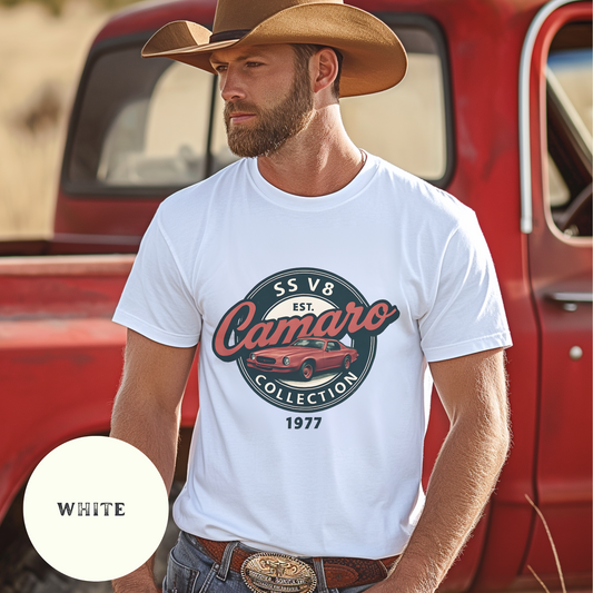 Vintage Camaro Shirt for Car Lovers Retro Muscle Car Tee 1977 SS V8 Classic Auto Gift Mens Garage T-Shirt Old School Racing Apparel