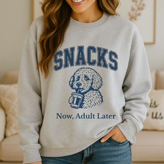 Dog Mom Sweatshirt, Snacks Now Adult Later hoodie | funny snack lover tee | western sarcastic dog mom shirt