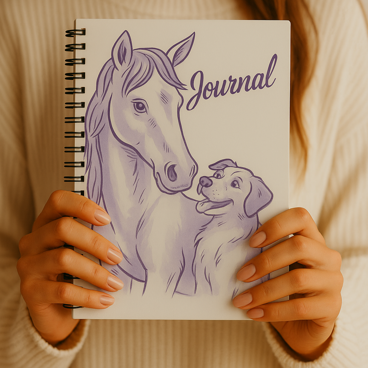 Horse and Dog Journal Spiral Notebook, Horse girl Journal, Cute Animal Lover Writing Journal, Farm Life Diary, Equestrian Gift Notebook, Dog Mom Journal