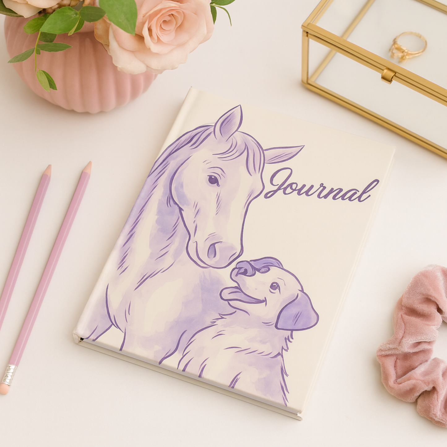 Horse and Dog Journal Hardcover Notebook with Horse and Dog Artwork Animal Lover Writing Journal Gift for Daily Notes