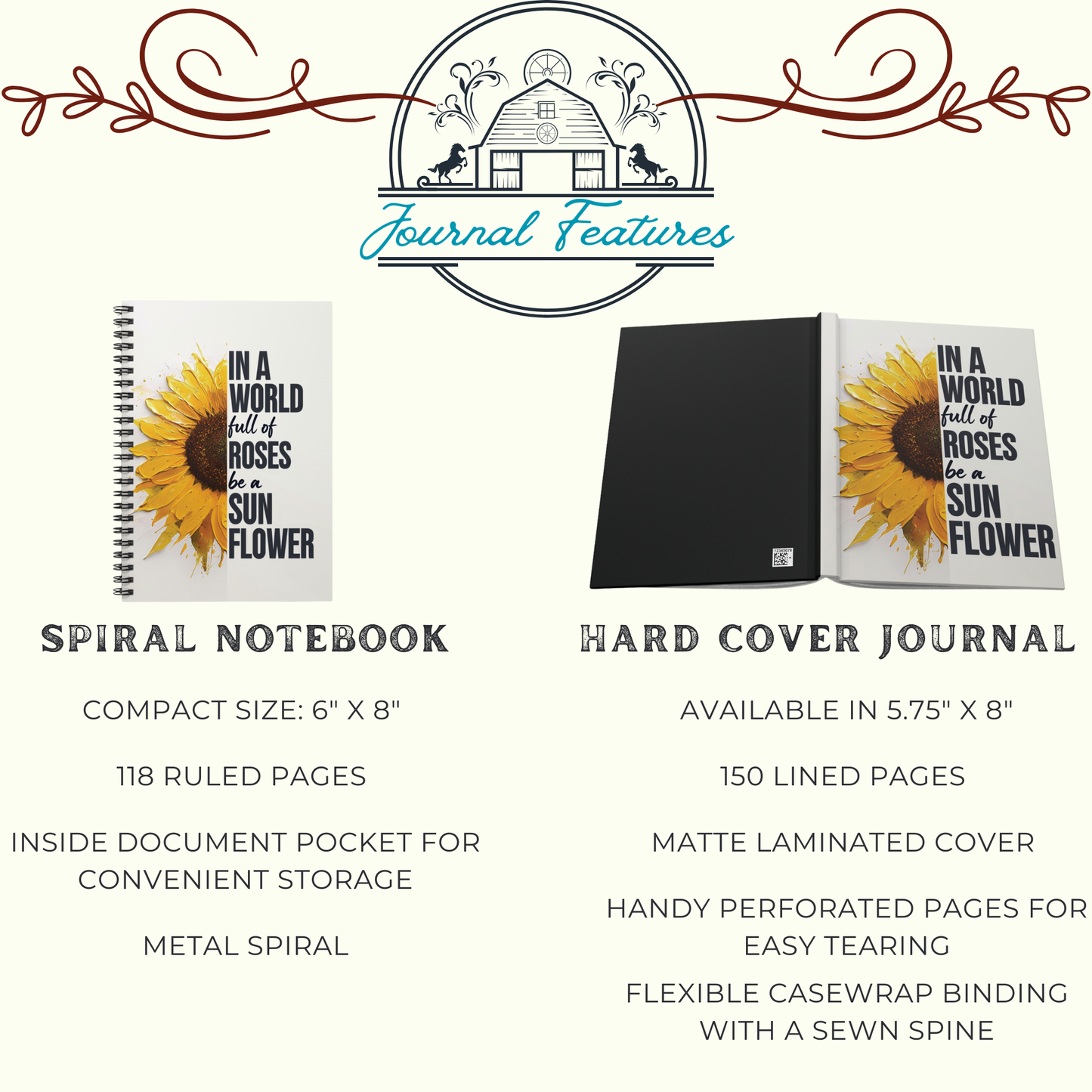 Journal Sunflower Spiral Notebook Inspirational Quote Writing Journal Daily Gratitude Positive Vibes Gift for Women Girls