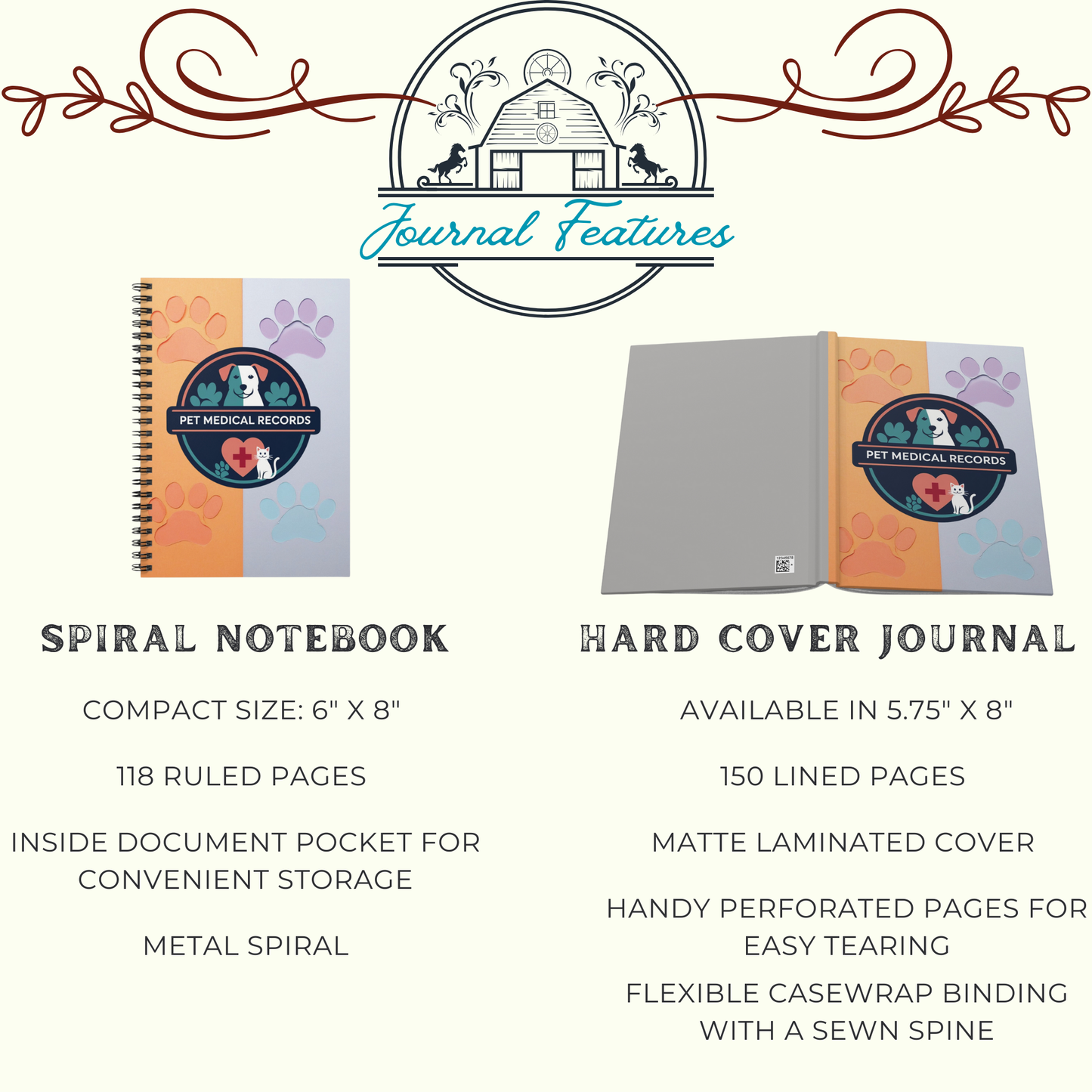 Journal Pet Medical Records Hardcover for Dogs Cats Vet Visits Vaccination Tracker Pet Health Log Animal Care Organizer