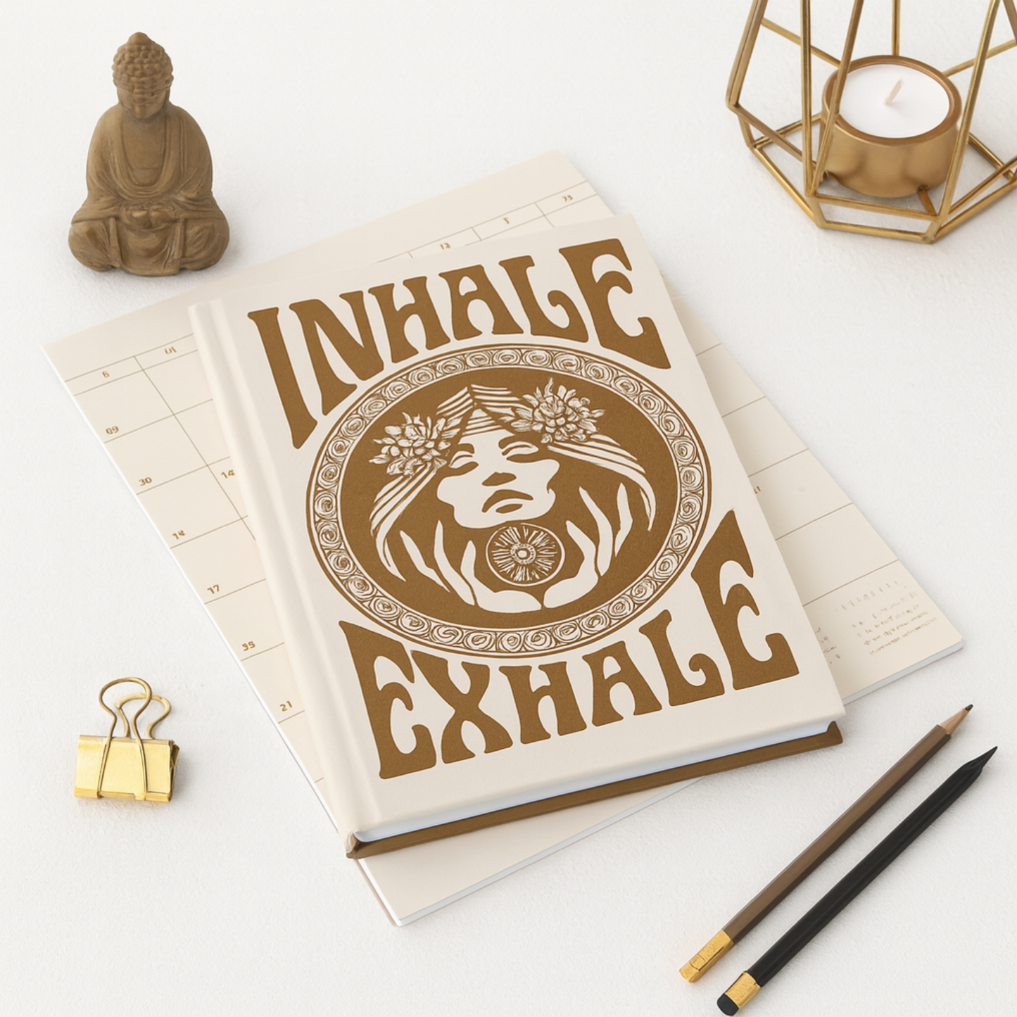 Journal Inhale Exhale Hardcover Boho Hippie Notebook Yoga Meditation Mindfulness Writing Journal Gift