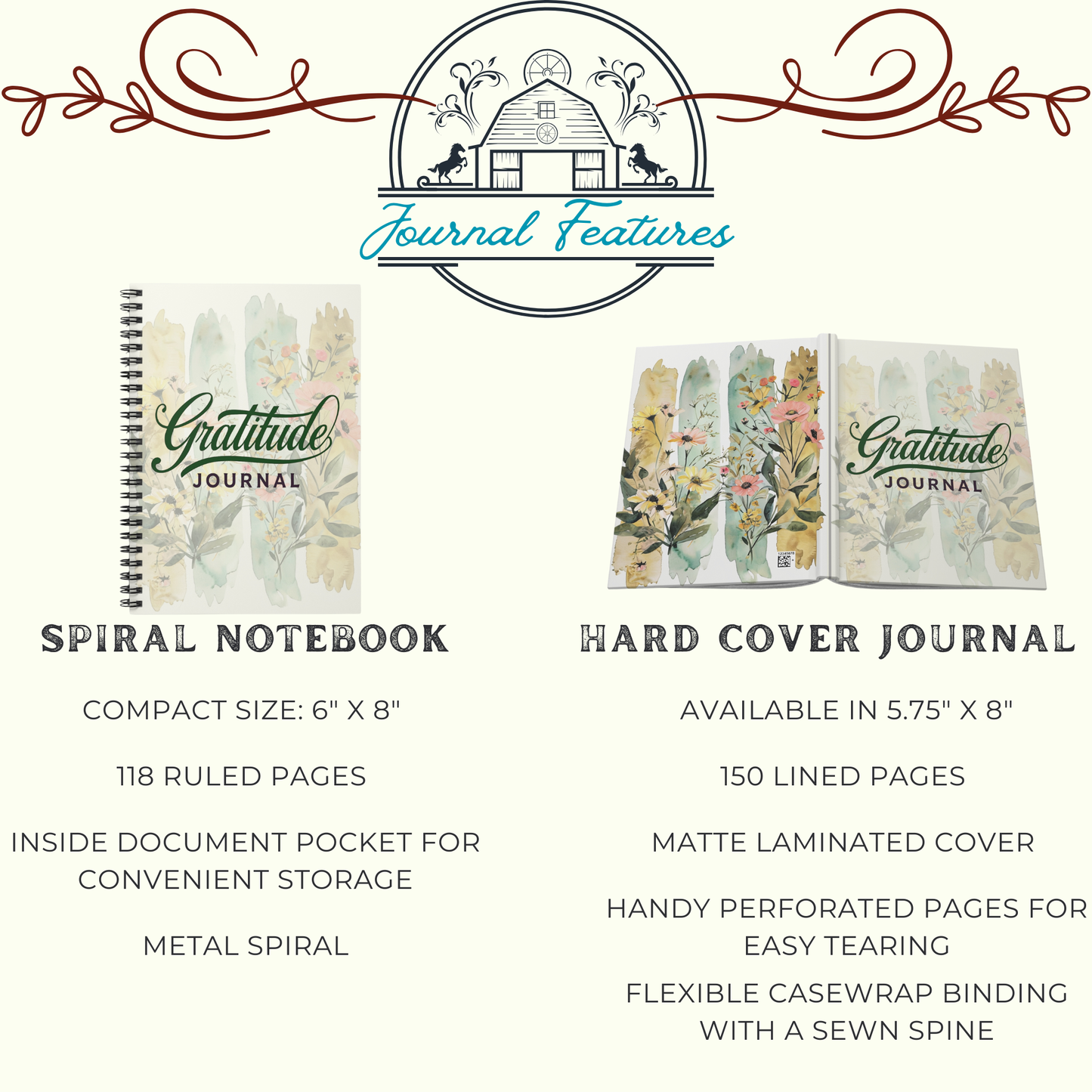 Journal Gratitude Journal Hardcover with Floral Watercolor Cover for Mindfulness, Self Care, Daily Reflection & Wellness