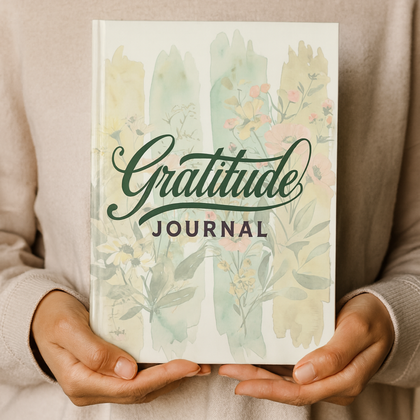 Journal Gratitude Journal Hardcover with Floral Watercolor Cover for Mindfulness, Self Care, Daily Reflection & Wellness