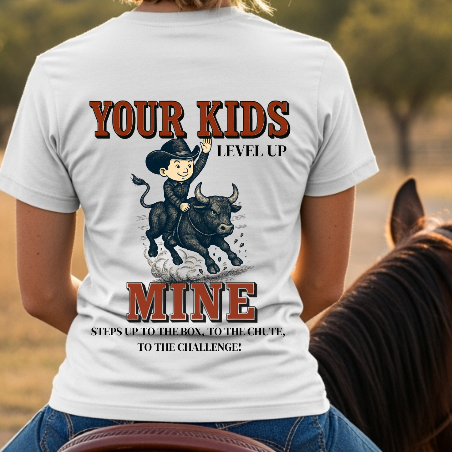 Back Print- Youth Rodeo Bull Riding Shirt, Western Cowboy Kids Tee, Country Rodeo Mom and Dad Gift, Rustic Farm Life Graphic Tee