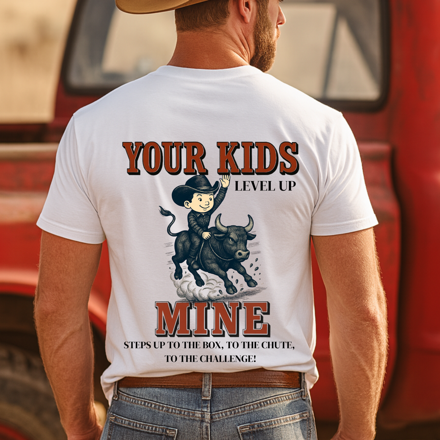 Back Print- Youth Rodeo Bull Riding Shirt, Western Cowboy Kids Tee, Country Rodeo Mom and Dad Gift, Rustic Farm Life Graphic Tee