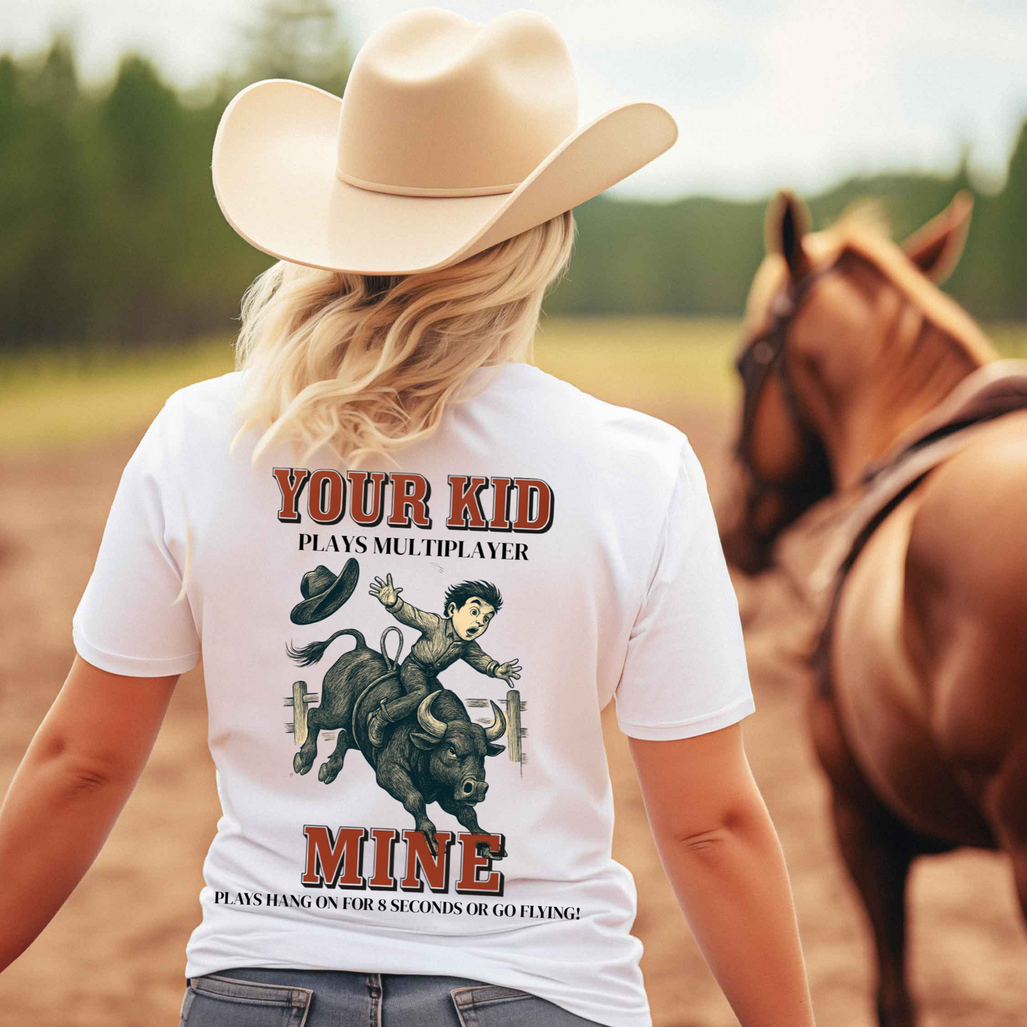 Back Printed- Funny Rodeo Kid Shirt Bull Riding T-Shirt Youth Rodeo Shirt Barrel Racing Team Roping Steer Wrestling Rodeo Mom Dad Western Tee