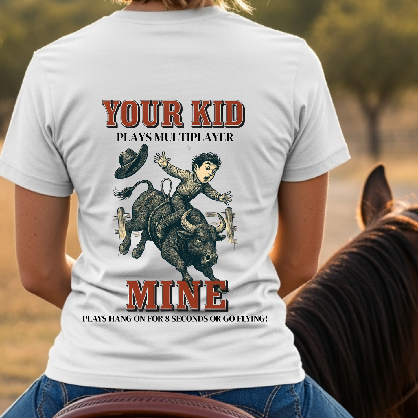 Back Printed- Funny Rodeo Kid Shirt Bull Riding T-Shirt Youth Rodeo Shirt Barrel Racing Team Roping Steer Wrestling Rodeo Mom Dad Western Tee